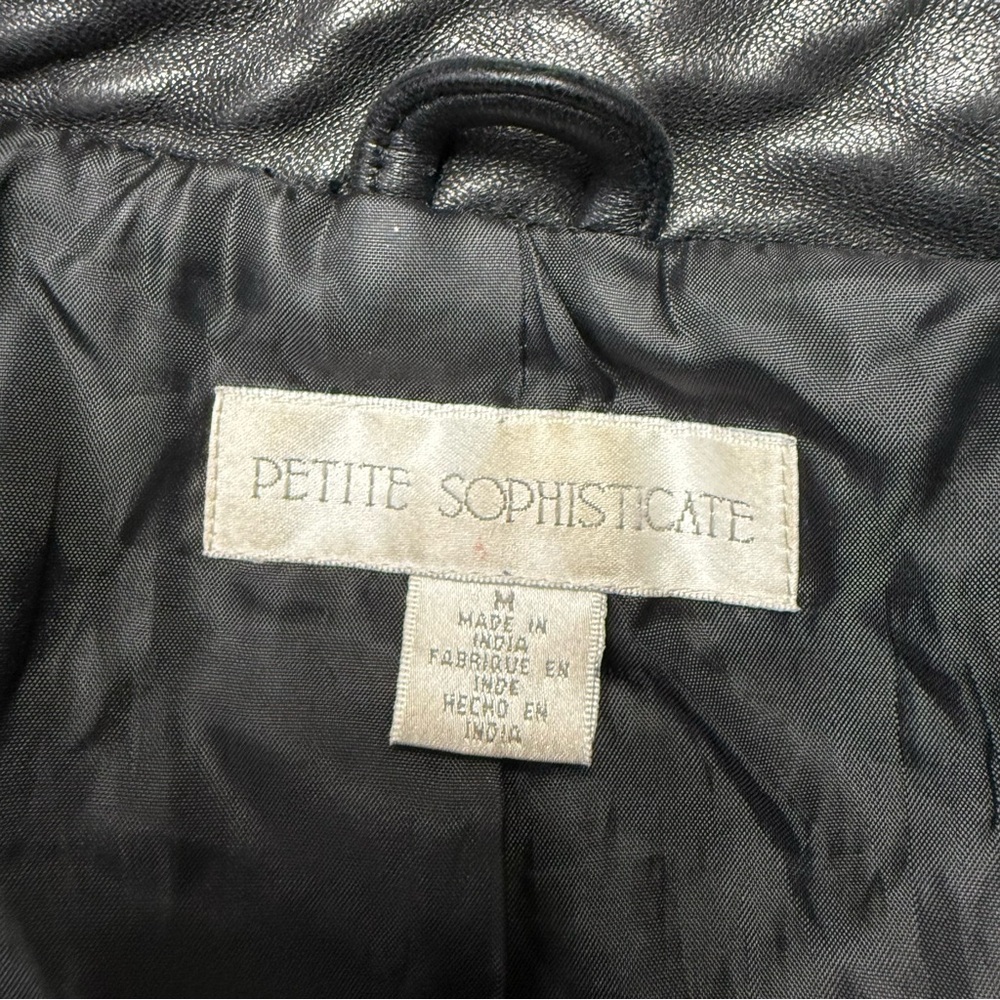 Petite Sophisticate Black Leather Button-Front Jacket - Picture 4 of 5